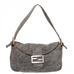 Fendi Grey Denim Baguette Shoulder Bag