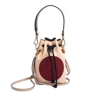 Pre Owned Fendi Peach/Red Leather Mini Mon Tresor Drawstring Bucket Bag