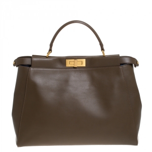 Pre Owned Fendi Brown Leather Large Peeakboo Top Handle Bag