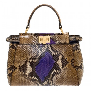 Pre Owned Fendi Multicolor Pytho Mini Peekaboo Top Handle Bag