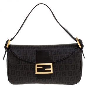 Pre Owned Fendi Brown Zucchino Canvas and Leather Mama Baguette Bag