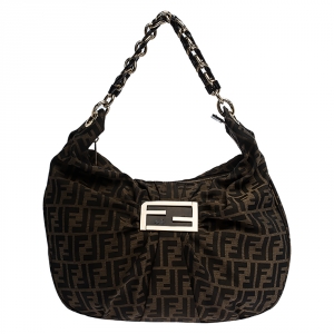 Pre Owned Fendi Tobacco Zucca Canvas and Leather Mia Hobo