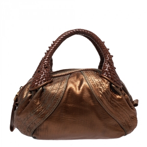 Pre Owned Fendi Metallic Leather Mini Spy Hobo 