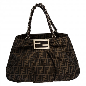 Pre Owned Fendi Tobacco Zucca Canvas and Patent Leather Large Mia Tote