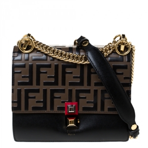 Pre Owned Fendi Brown Zucca Leather Mini Kan I Shoulder Bag