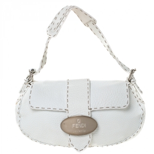 Fendi White Selleria Leather Baguette Bag