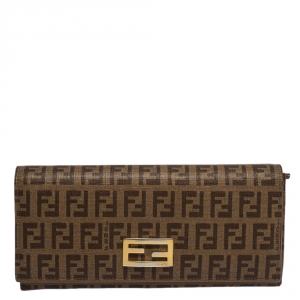 Pre Owned Fendi Zucchino Coated Canvas FF Flap Continental Wallet