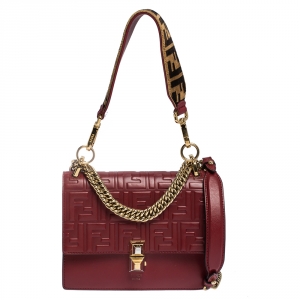 Pre Owned Fendi Red Leather and Velvet Small Kan I Top Handle Bag