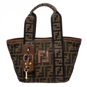 Pre Owned Fendi Zucca Canvas and Leather Mini Padlock Tote