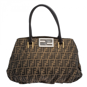 Pre Owned Fendi Tobacco Zucca Canvas Large Mia Shoulder Bag