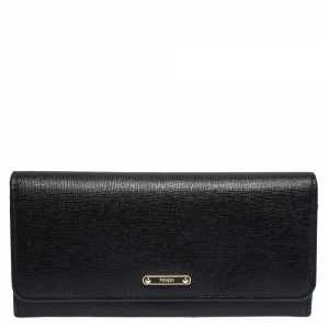 Pre Owned Fendi Black Leather Elite Continental Wallet