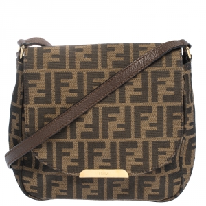 Pre Owned Fendi Tobacco Zucca Canvas and Leather Flap Shoulder Bag