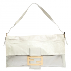 Fendi White Patent Leather Oversized Convertible Baguette Bag