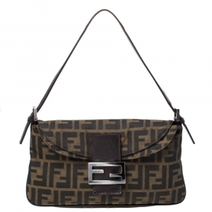 Pre Owned Fendi Tobacco Zucca Canvas and Leather Mama Baguette Bag