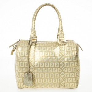 Pre Owned Fendi 'Forever' Gold Zucca Boston Bag