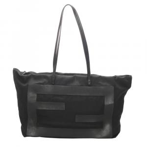Pre Owned Fendi Black Canvas Leather Tote Bag