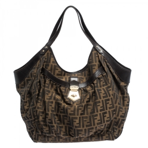 Pre Owned Fendi Tobacco Zucca Canvas and Leather Borsa Chef Tote