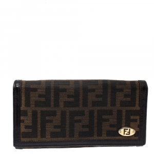 Pre Owned Fendi Tobacco Zucca Canvas Continental Flap Wallet