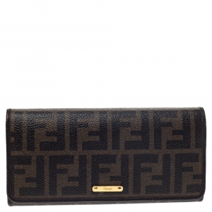 Pre Owned Fendi Tobacco Zucca Coated Canvas Continental Wallet