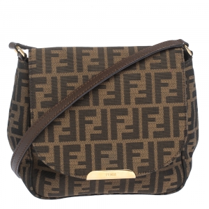 Pre Owned Fendi Tobacco Zucca Canvas and Leather Flap Crossbody Bag