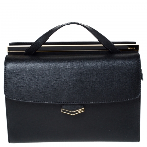 Pre Owned Fendi Black Textured Leather Small Demi Jour Top Handle Bag