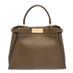 Pre Owned Fendi Brown Leather Medium Peekaboo Top Handle Bag