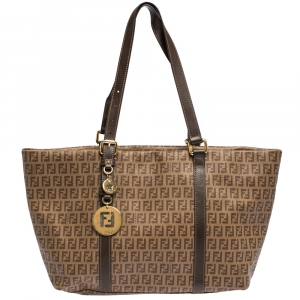 Pre Owned Fendi Brown Zucchino Coated Canvas and Leather Superstar Shopper Tote