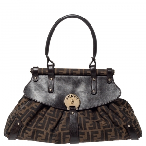 Pre Owned Fendi Tobacco Zucca Canvas and Leather Medium Magic Shoulder Bag