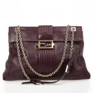 Fendi Maroon Maxi Borsa Vitello Baguette Shoulder Bag