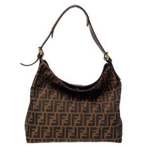 Pre Owned Fendi Tobacco Zucca Canvas and Leather Piccola Hobo