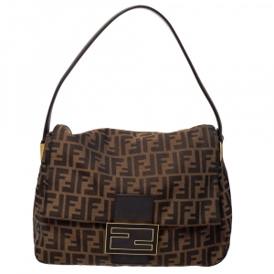 Pre Owned Fendi Tobacco Zucca Canvas and Leather Big Mama Forever Shoulder Bag
