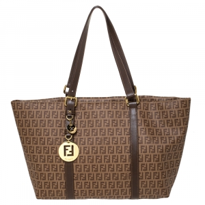 Pre Owned Fendi Brown Zucchino Coated Canvas and Leather Superstar Shopper Tote