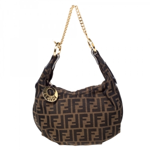 Pre Owned Fendi Tobacco Zucca Canvas and Leather Chef Chain Link Hobo