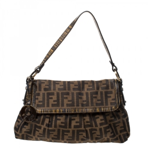 Pre Owned Fendi Tobacco Zucca Canvas and Leather Small Chef Shoulder Bag