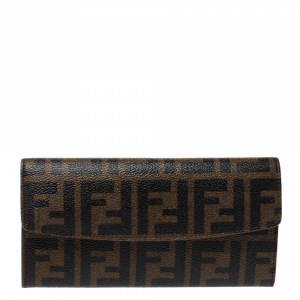 Pre Owned Fendi Tobacco Zucca Coated Canvas Continental Wallet
