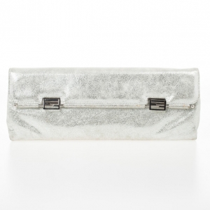 Pre Owned Fendi Forever Metallic Silver Suede Clutch 