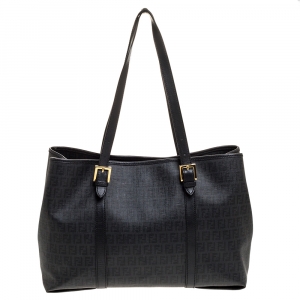 Pre Owned Fendi Black Zucchino Coated Canvas and Leather Shopper Tote