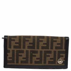 Pre Owned Fendi Tobacco Zucca Canvas and Leather Flap Continental Wallet