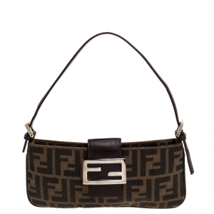 Pre Owned Fendi Tobacco Zucca Canvas and Leather Flap Pochette Bag