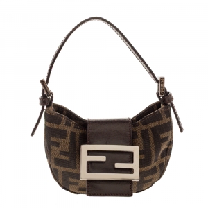 Pre Owned Fendi Tobacco Zucca Canvas and Leather Mini Croissant Pochette