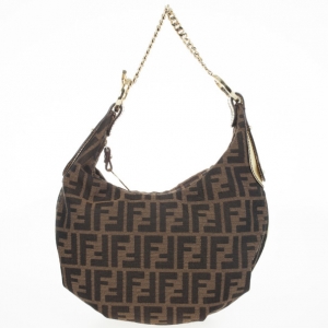 Pre Owned Fendi Tobacco/Gold Zucca Canvas and Leather Chef Chain Link Hobo