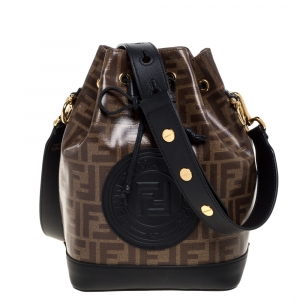 Pre Owned Fendi Brown/Black Zucca Coated Canvas and Leather Mon Tresor Bucket Bag