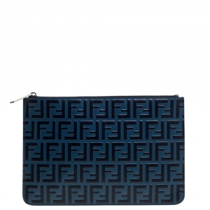 Fendi Navy Blue Zucca Embossed Leather Pouch