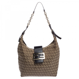 Pre Owned Fendi Brown/Beige Zucchino Canvas and Leather Forever Hobo