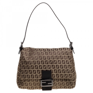 Pre Owned Fendi Brown Zucca Big Mamma Flap Bag
