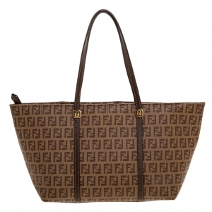 Pre Owned Fendi Brown Zucchino Coated Canvas and Leather Small Tote