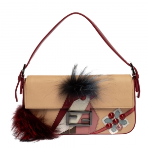 Pre Owned Fendi Multicolor Embellishment Leather and Snakeskin Mama Baguette Bag