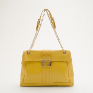 Fendi Yellow Maxi Borsa Vitello Baguette Shoulder Bag 