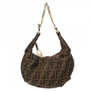 Pre Owned Fendi Tobacco Zucca Canvas and Leather Chef Chain Link Hobo