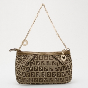Pre Owned Fendi Zucchino Studded Chain Handle Pochette